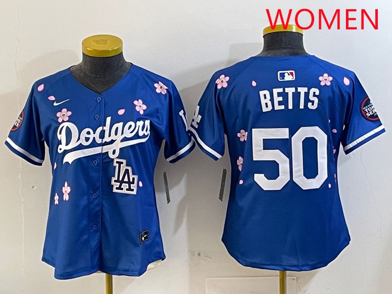 Women Los Angeles Dodgers 50 Betts Blue Sakura Edition 2025 Nike MLB Jersey style 9